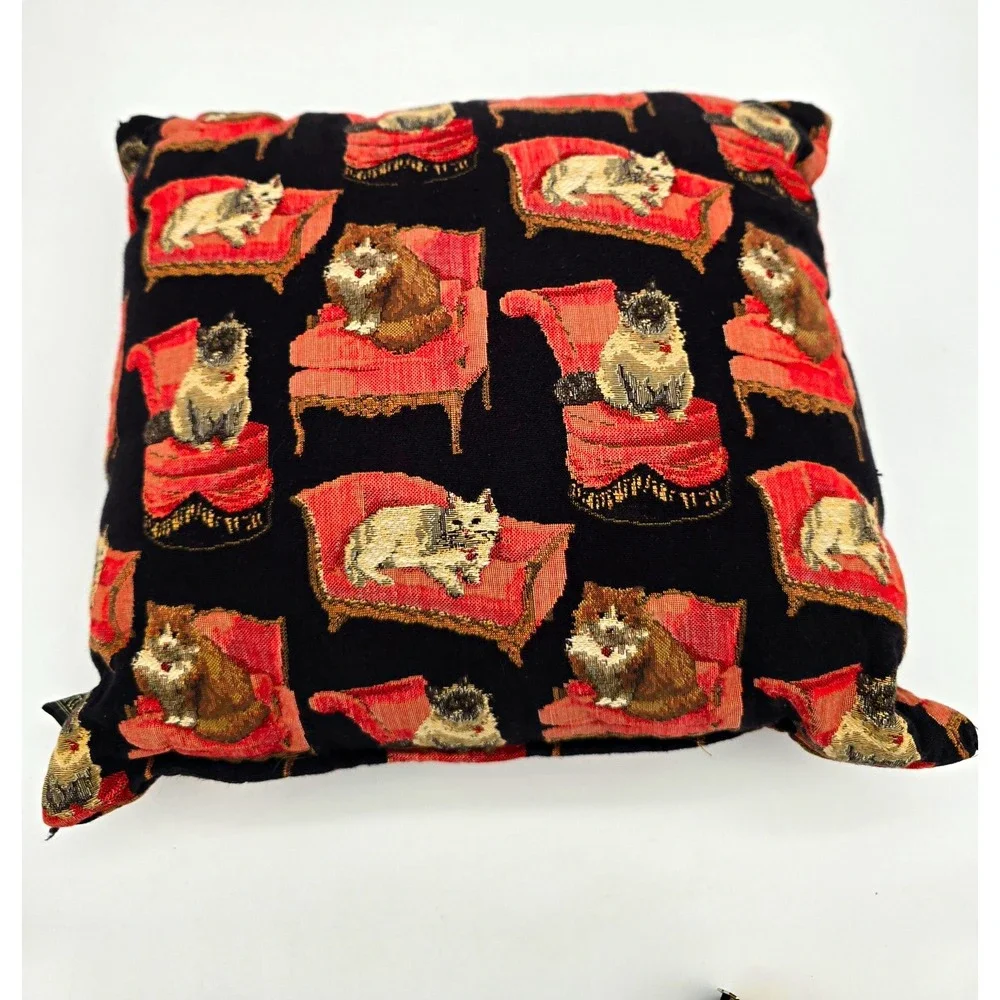 Vintage Borgata Square Decorative Tapestry Pillow Reclining Cats 14
